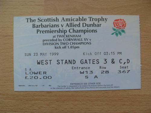 Leicester v Barbarians 1999 Rugby Ticket