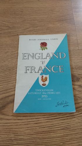 England v France 1953 Rugby Programme