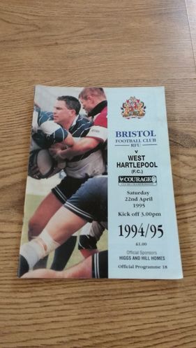 Bristol v West Hartlepool 1995 Rugby Programme