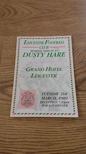 Leicester Members' Tribute to Dusty Hare 1989 Rugby Dinner Menu