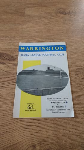 Warrington v St Helens Mar 1969 Challenge Cup Rugby League Programme
