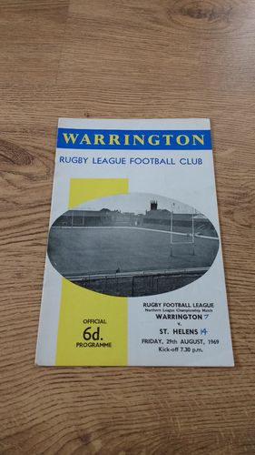 Warrington v St Helens Aug 1969 Rugby League Programme