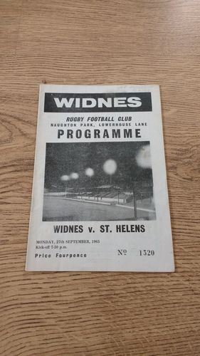 Widnes v St Helens Sept 1965 Rugby League Programme