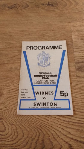 Widnes v Swinton Players No6 Competition Dec 1974 Rugby League Programme