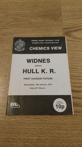 Widnes v Hull KR Jan 1978 Rugby League Programme