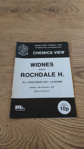 Widnes v Rochdale Hornets Challenge Cup Feb 1978 Rugby League Programme