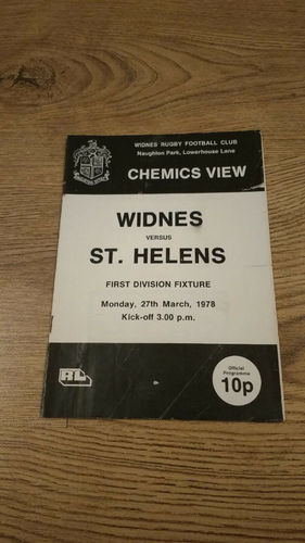 Widnes v St Helens Mar 1978 Rugby League Programme
