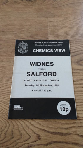 Widnes v Salford Nov 1978 Rugby League Programme