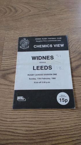 Widnes v Leeds Feb 1980 Rugby League Programme