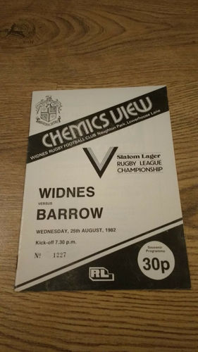 Widnes v Barrow Aug 1982 Rugby League Programme
