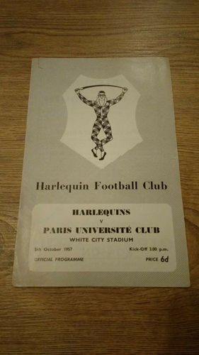 Harlequins v Paris Universite Club Oct 1957 Rugby Programme