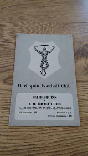 Harlequins v O.R. Roma Club Sep 1963 Rugby Programme