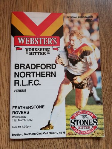 Bradford v Featherstone Mar 1992 Rugby League Programme