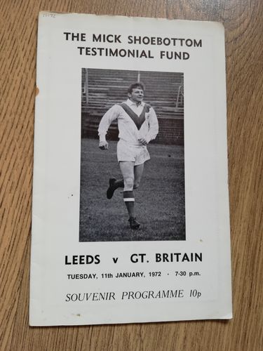 Leeds v Great Britain 1972 Mick Shoebottom Testimonial Rugby League Programme