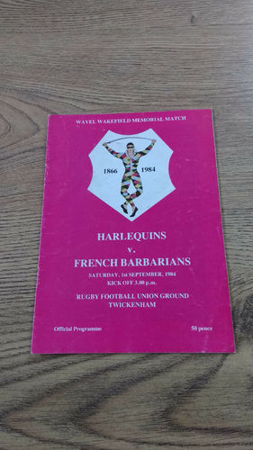Harlequins v French Barbarians Sept 1984 Rugby Programme