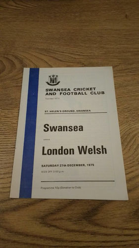 Swansea v London Welsh Dec 1975 Rugby Programme
