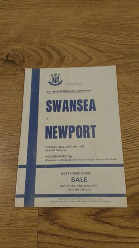 Swansea v Newport Jan 1980 Rugby Programme