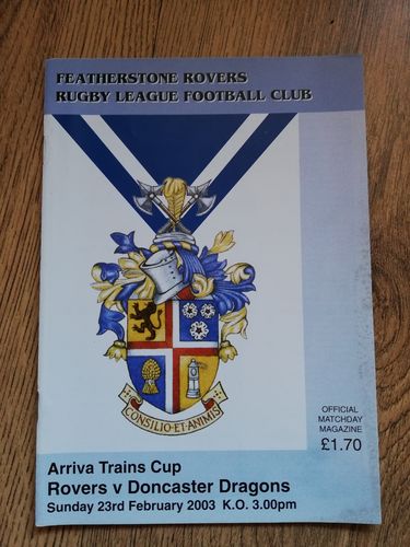 Featherstone v Doncaster Feb 2003 Arriva Trains Cup Rugby League Programme