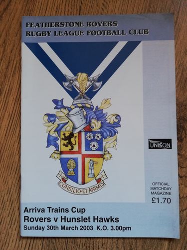 Featherstone v Hunslet Mar 2003 Arriva Trains Cup Rugby League Programme