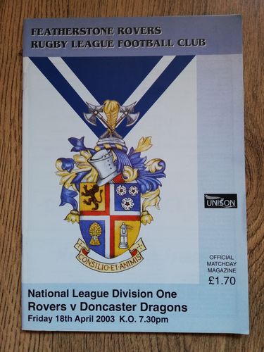 Featherstone v Doncaster Apr 2003 Rugby League Programme