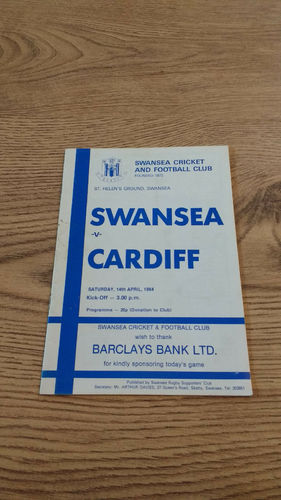 Swansea v Cardiff Apr 1984 Rugby Programme