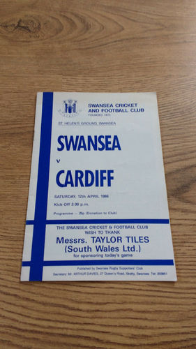 Swansea v Cardiff Apr 1986 Rugby Programme