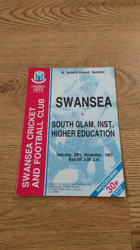 Swansea v South Glamorgan Institute Nov 1987 Rugby Programme