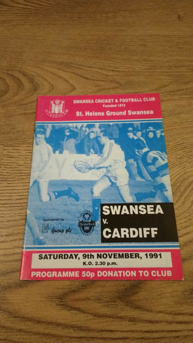 Swansea v Cardiff Nov 1991 Rugby Programme