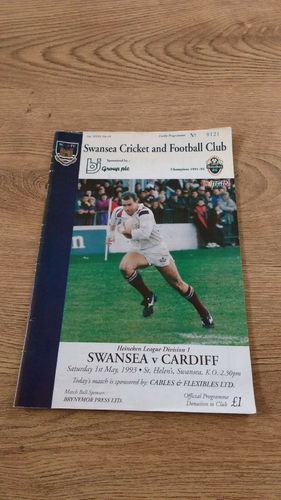 Swansea v Cardiff May 1993 Rugby Programme