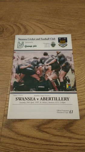 Swansea v Abertillery Apr 1995 Rugby Programme