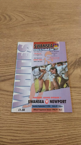 Swansea v Newport Sept 1996 Rugby Programme