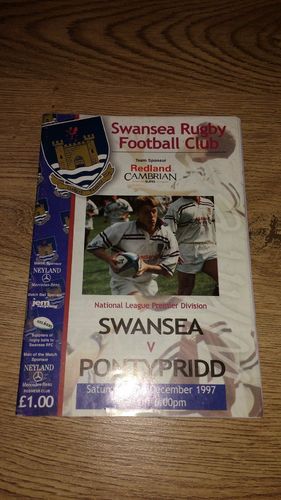 Swansea v Pontypridd Dec 1997 Signed Rugby Programme