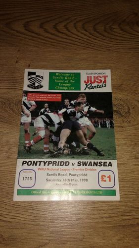 Pontypridd v Swansea May 1998 Rugby Programme