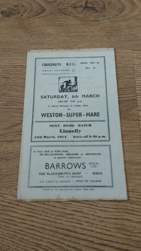 Cross Keys v Weston-Super-Mare Mar 1954 Rugby Programme