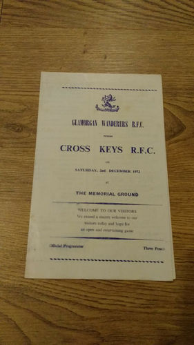 Glamorgan Wanderers v Cross Keys Dec 1972 Rugby Programme