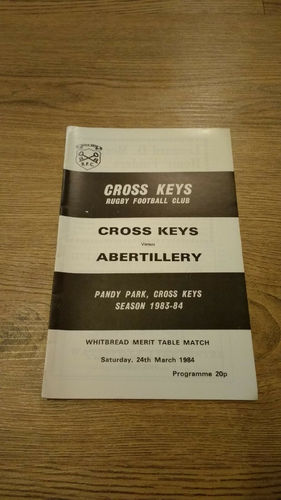 Cross Keys v Abertillery Mar 1984 Rugby Programme