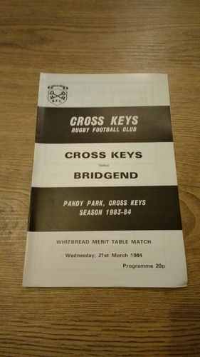 Cross Keys v Bridgend Mar 1984 Rugby Programme