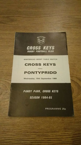 Cross Keys v Pontypridd Sept 1984 Rugby Programme