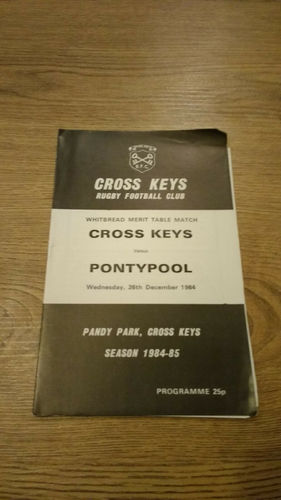 Cross Keys v Pontypool Dec 1984 Rugby Programme