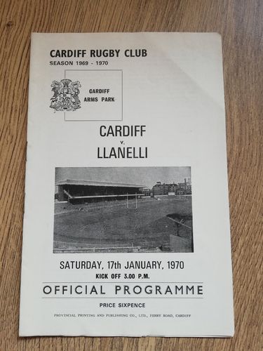 Cardiff v Llanelli Jan 1970 Rugby Programme