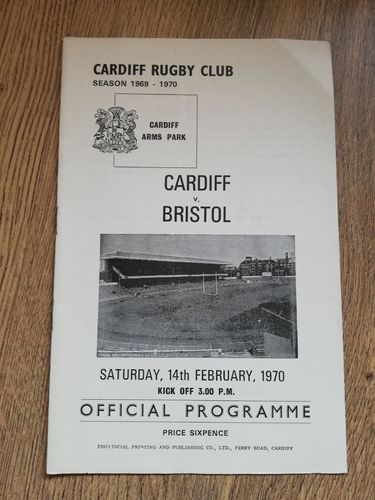 Cardiff v Bristol Feb 1970 Rugby Programme