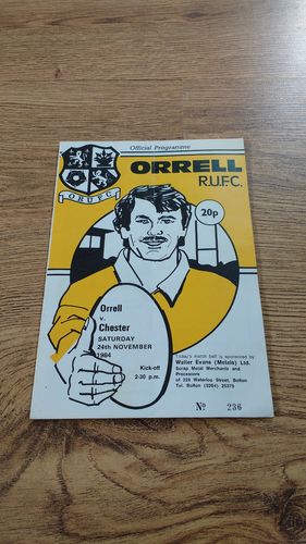 Orrell v Chester Nov 1984 Rugby Programme