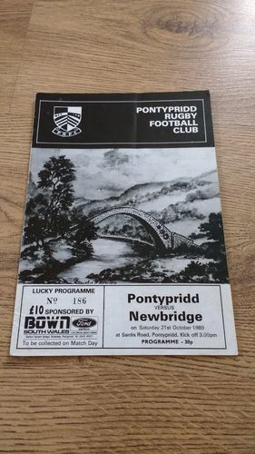 Pontypridd v Newbridge Oct 1989 Rugby Programme