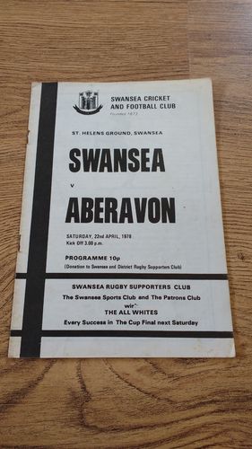 Swansea v Aberavon 1978 Rugby Programme