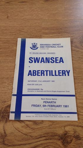 Swansea v Abertillery 1981 Rugby Programme