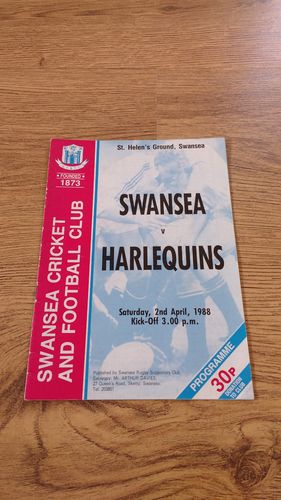 Swansea v Harlequins 1988 Rugby Programme