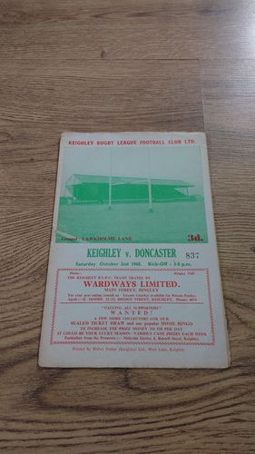 Keighley v Doncaster Oct 1965 Rugby League Programme
