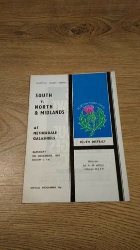 South of Scotland v North & Midlands of Scotland Dec 1981 Rugby Programme
