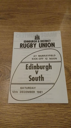 Edinburgh v South of Scotland Dec 1981 Rugby Programme