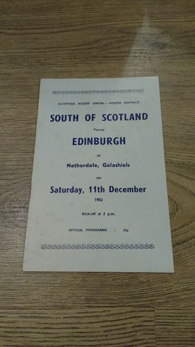 South of Scotland v Edinburgh Dec 1982 Rugby Programme
